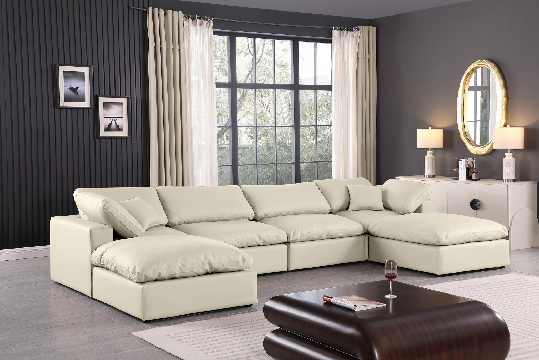 Comfy - 6 Piece Faux Leather Modular Double Chaise Sectional - Urban Living Furniture (Los Angeles, CA)