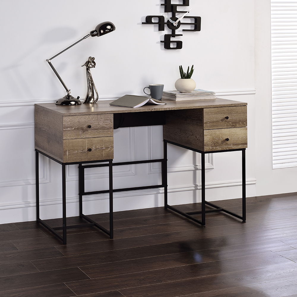 Desirre - Writing Desk With USB - Rustic Oak & Black - Urban Living Furniture (Los Angeles, CA)