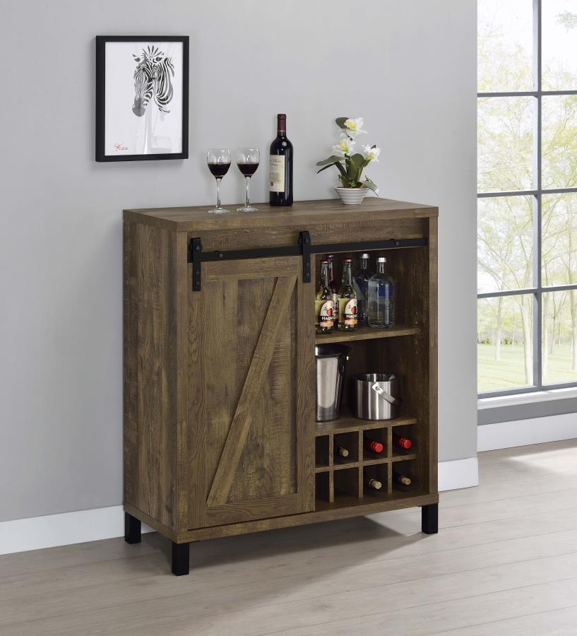 Arlington - Sliding Door Home Bar Wine Cabinet - Rustic Oak - Urban Living Furniture (Los Angeles, CA)