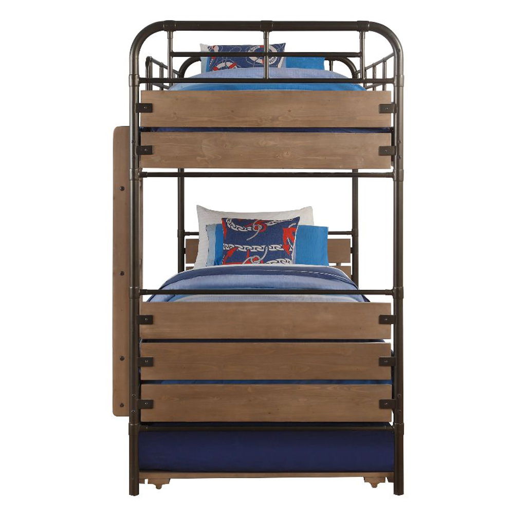 Adams - Twin Over Twin Bunk Bed With Trundle - Antique Oak & Gunmetal - Urban Living Furniture (Los Angeles, CA)