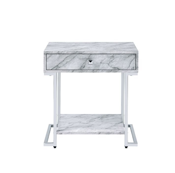 Wither - Accent Table - White Printed Faux Marble & Chrome - Urban Living Furniture (Los Angeles, CA)