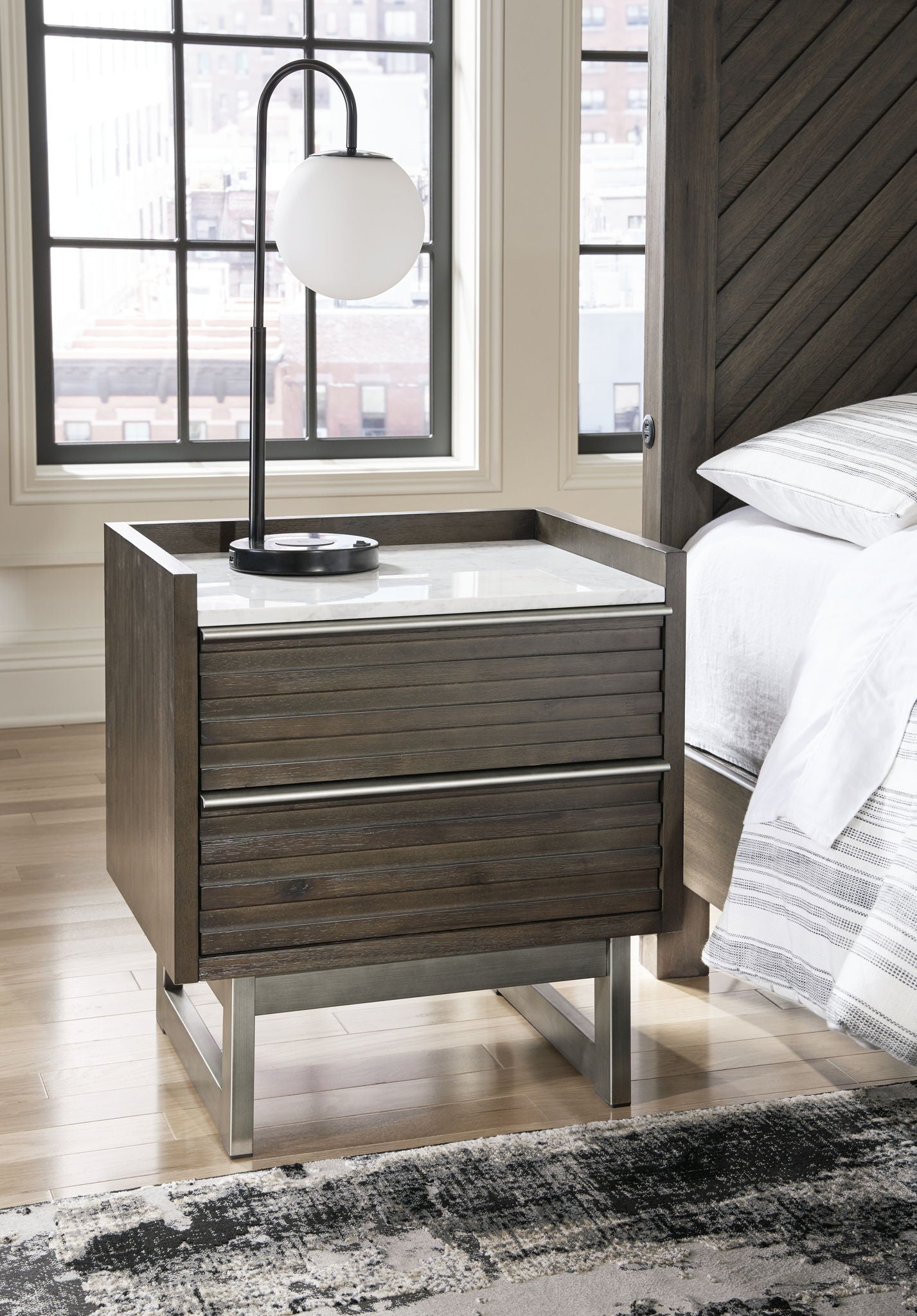 Arkenton - Grayish Brown / White - Two Drawer Night Stand - Urban Living Furniture (Los Angeles, CA)