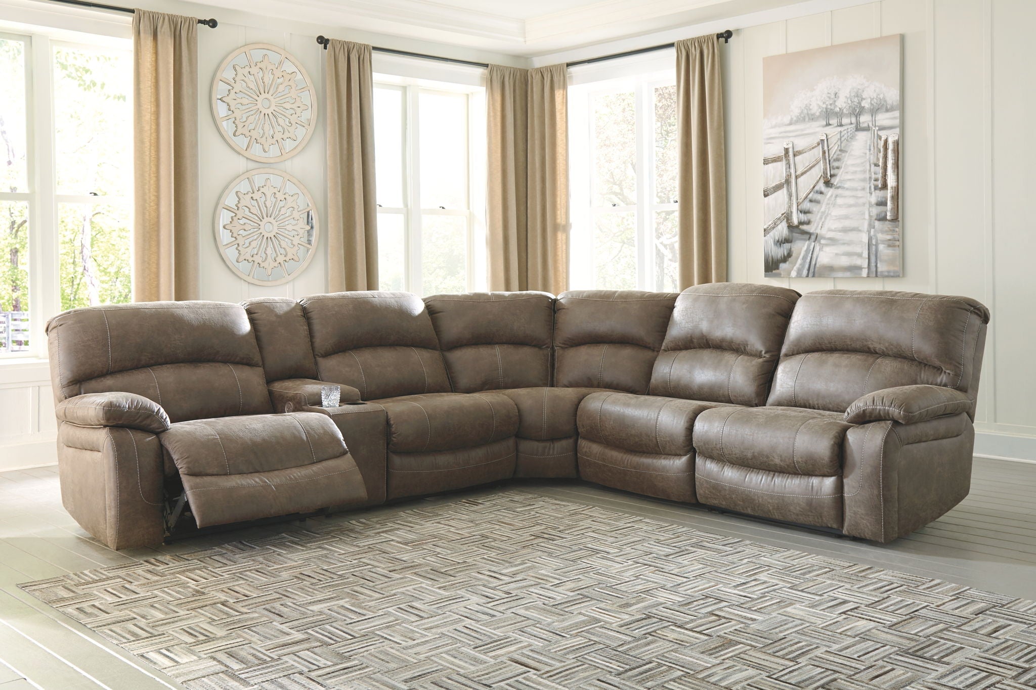 Segburg - Driftwood - Left Arm Facing Power Sofa with Console 4 Pc Sectional - Urban Living Furniture (Los Angeles, CA)