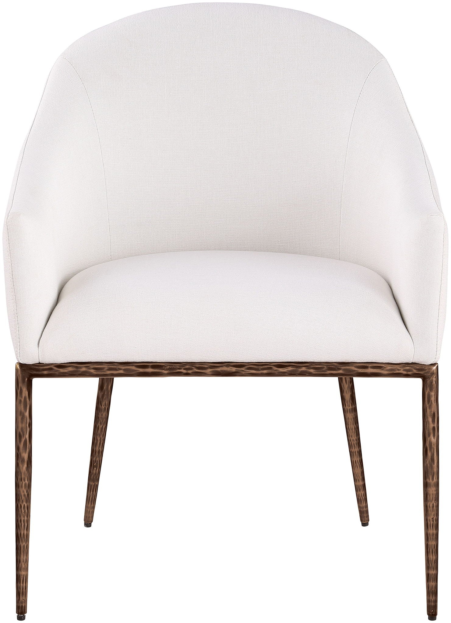 Ferro - Linen Textured Performance Fabric Upholstered Dining Arm Chair - Cream / Brushed Bronze