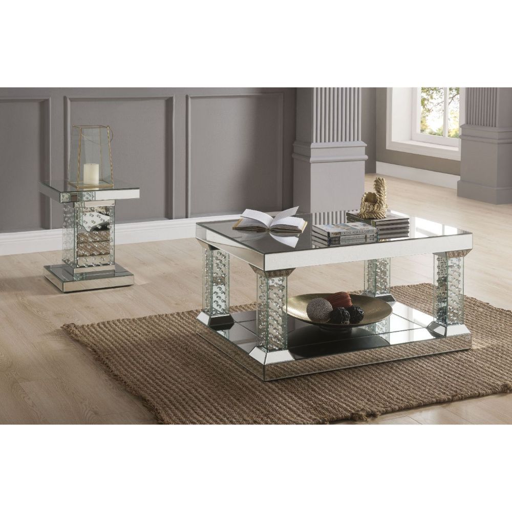 Nysa - Coffee Table - Mirrored & Faux Crystals - Glass - 19" - Urban Living Furniture (Los Angeles, CA)