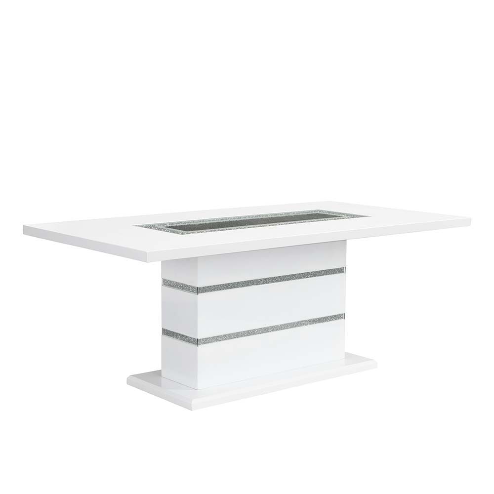 Elizaveta - Dining Table - Gray Velvet, Faux Crystal Diamonds &White High Gloss Finish - Urban Living Furniture (Los Angeles, CA)