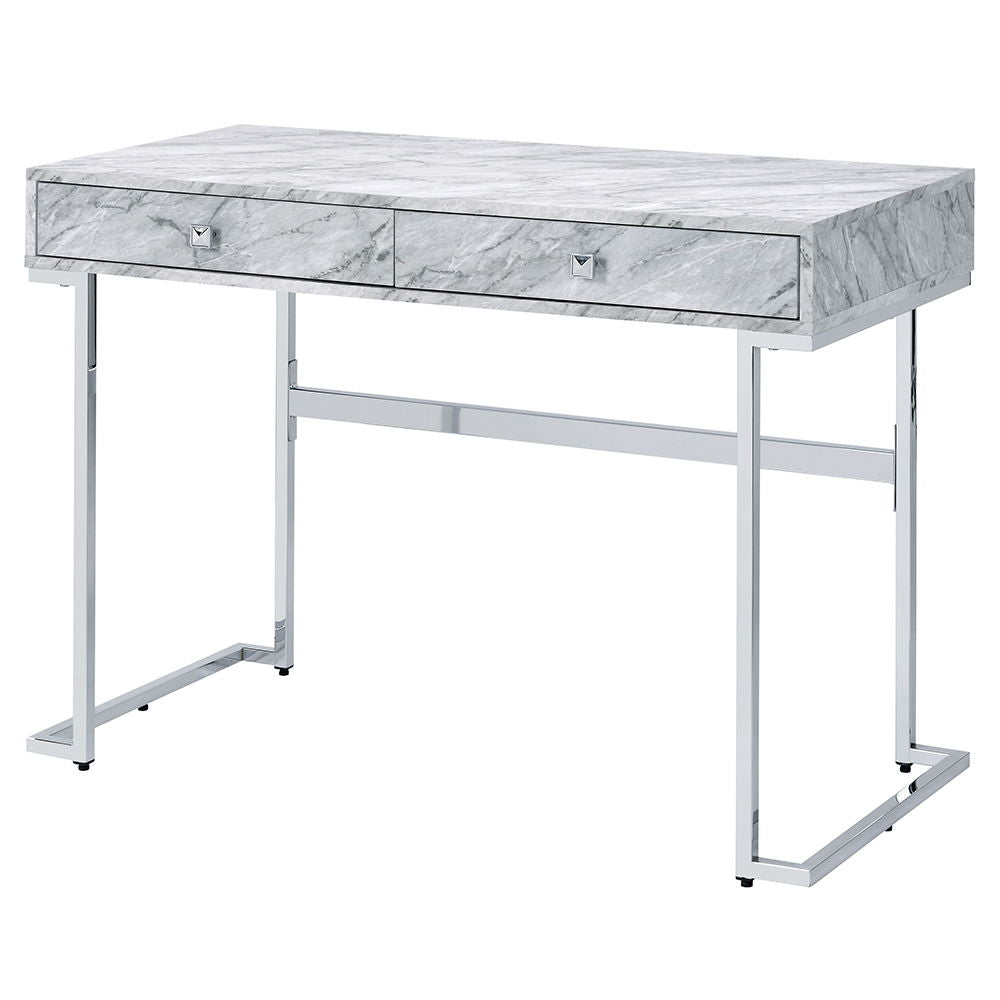 Tigress - Writing Desk - White Printed Faux Marble Top & Chrome - Urban Living Furniture (Los Angeles, CA)