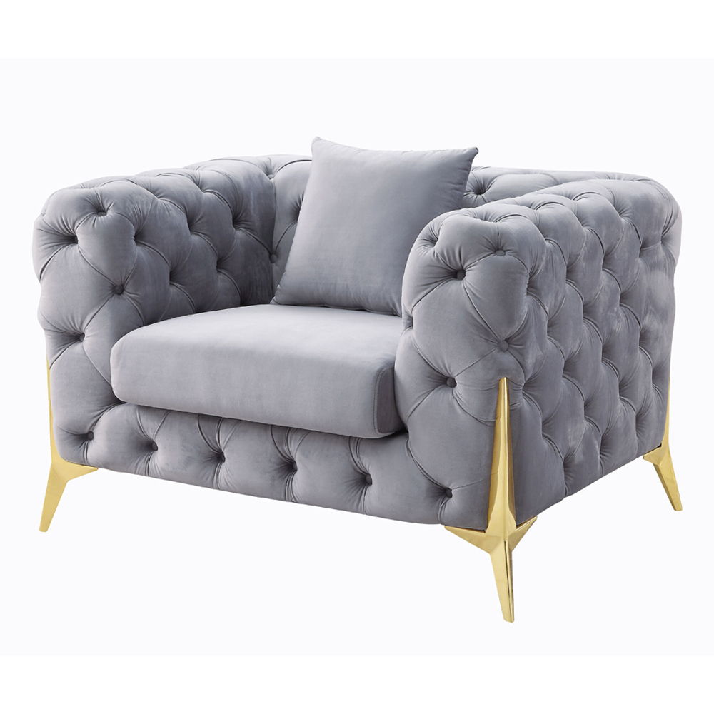 Jelanea - Chair With Pillow - Gray Velvet & Gold - Urban Living Furniture (Los Angeles, CA)
