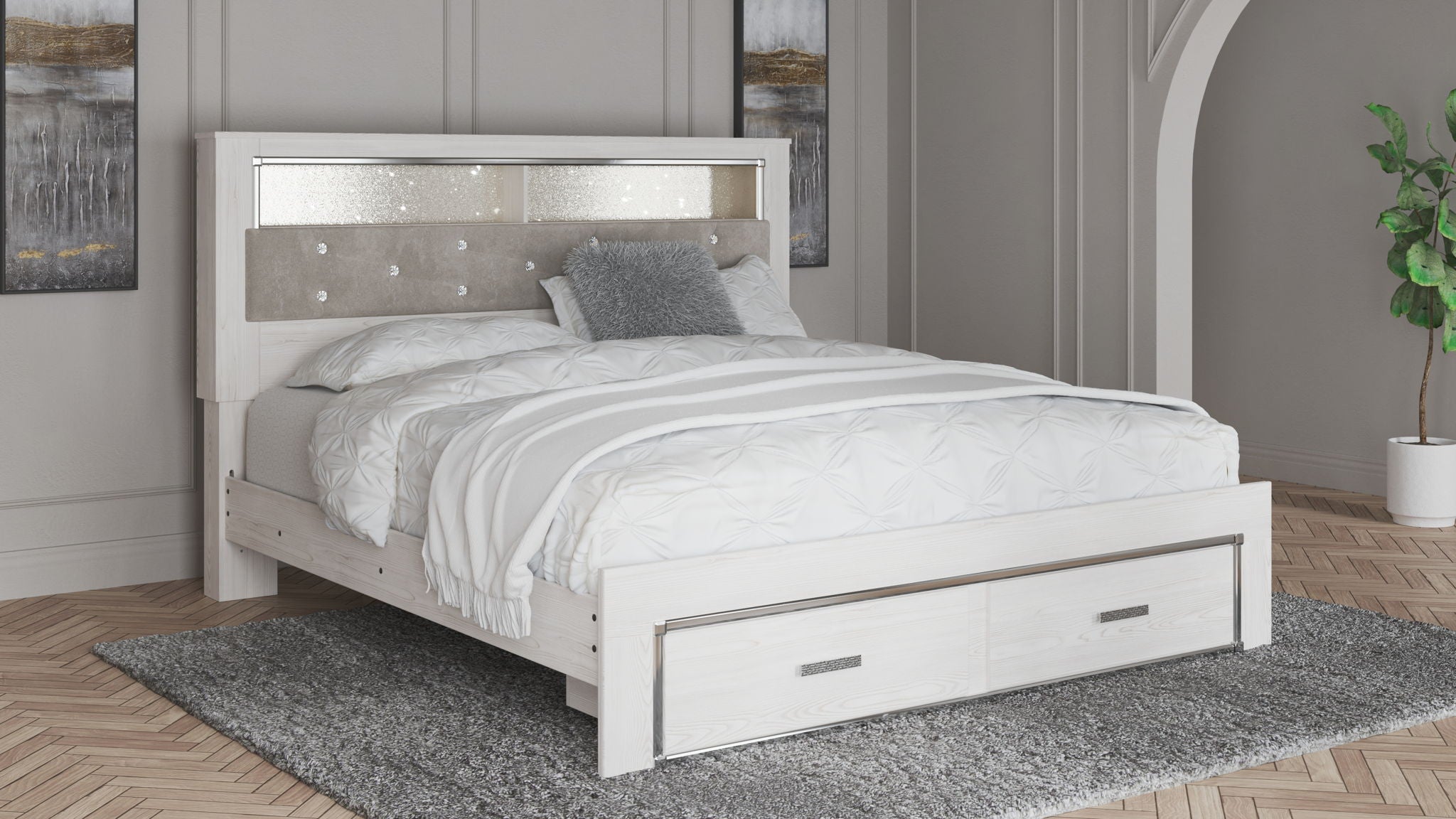 Altyra - White - King Upholstered Bookcase Bed With Storage - Urban Living Furniture (Los Angeles, CA)