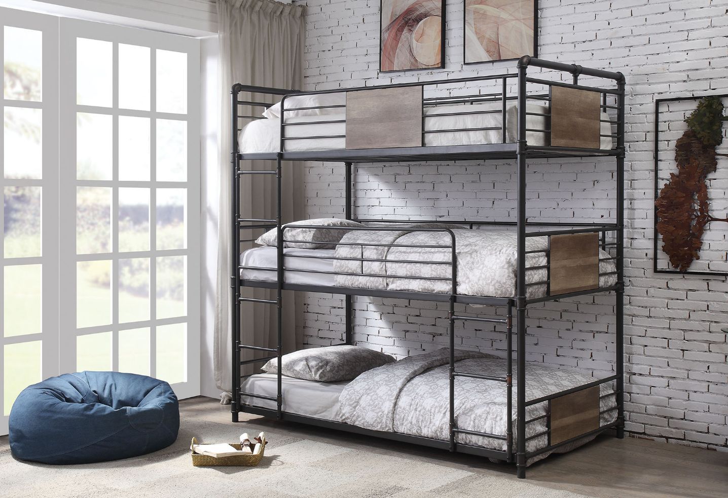 Brantley - Triple Bunk Bed - Twin - Sandy Black & Dark Bronze Hand-Brushed - Urban Living Furniture (Los Angeles, CA)
