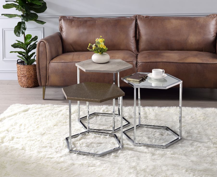 Simno - Nesting Table Set - Clear Glass, Taupe, Gray Washed & Chrome - Urban Living Furniture (Los Angeles, CA)