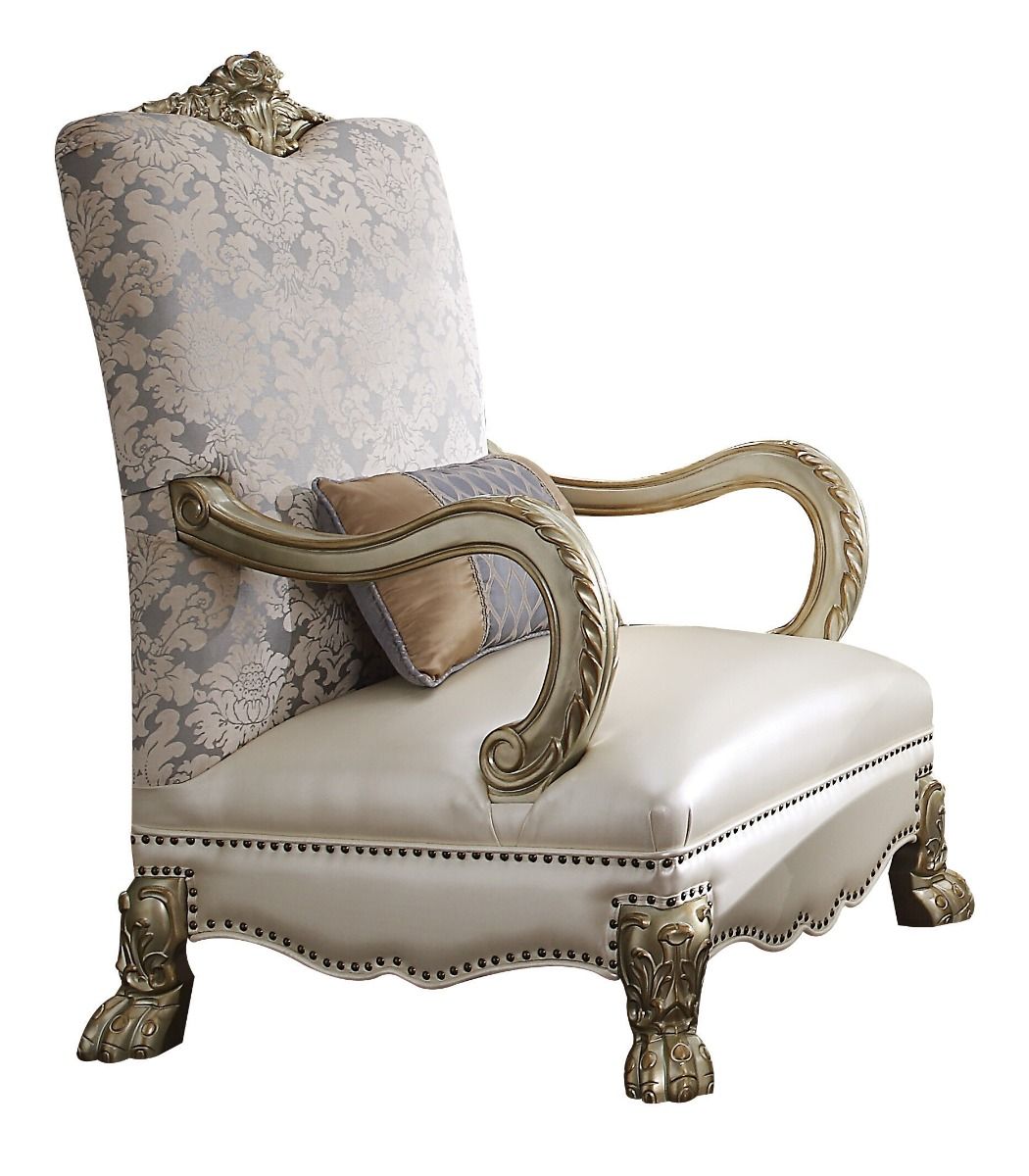 Dresden II - Chair With Pillow - Pearl Synthetic Leather /Fabric & Gold Patina - Urban Living Furniture (Los Angeles, CA)