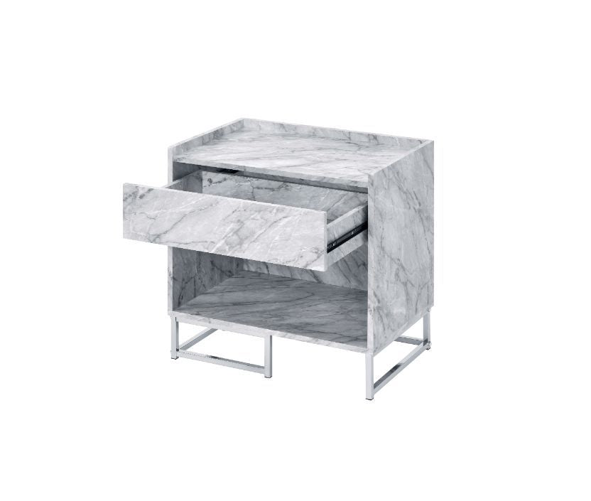 Azrael - Accent Table - White Printed Faux Marble & Chrome - Urban Living Furniture (Los Angeles, CA)