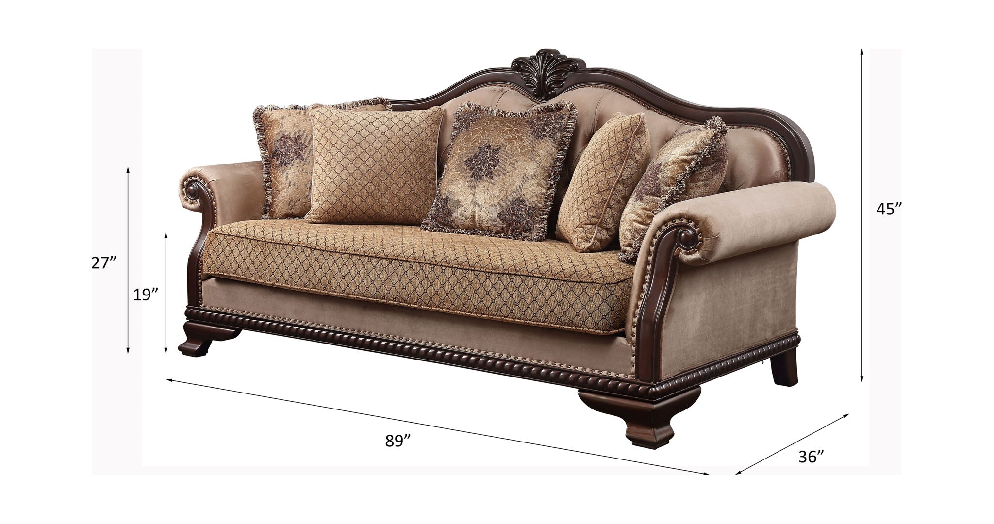 Chateau De Ville - Sofa With 5 Pillows (Same Lv01588) - Fabric & Espresso - Urban Living Furniture (Los Angeles, CA)