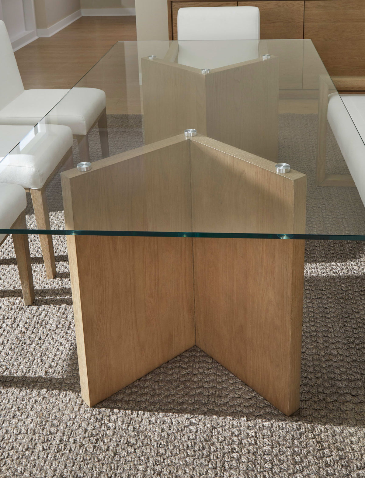 One - Modern Coastal Glass Top Dining Table - White Oak