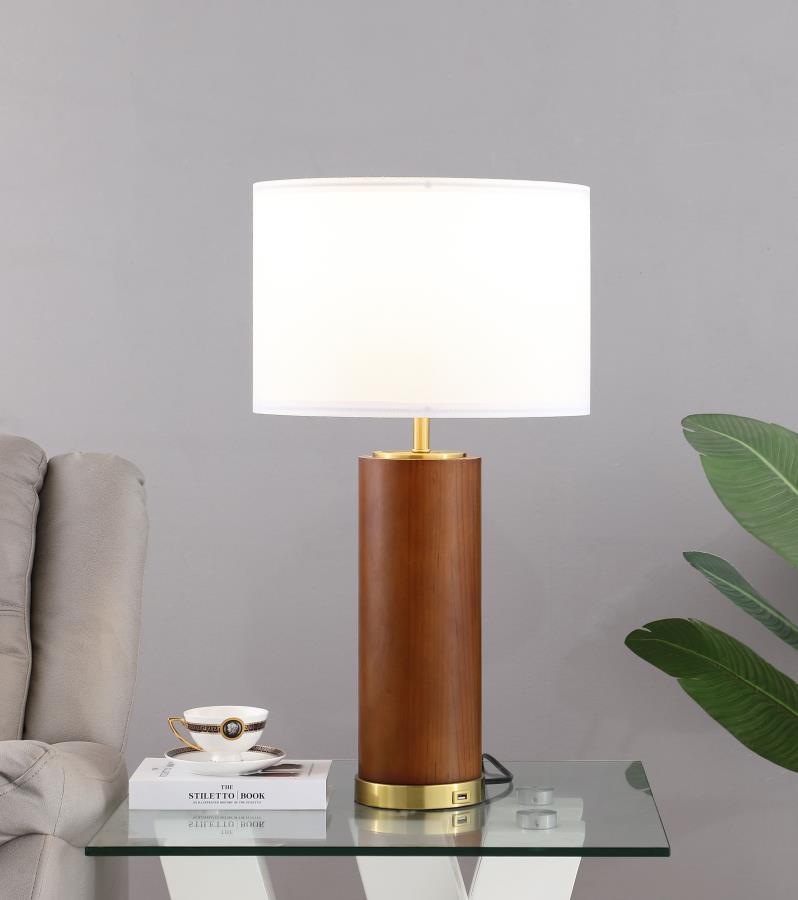 Aziel - Drum Shade Wood Frame Table Lamp - Cappuccino - Urban Living Furniture (Los Angeles, CA)