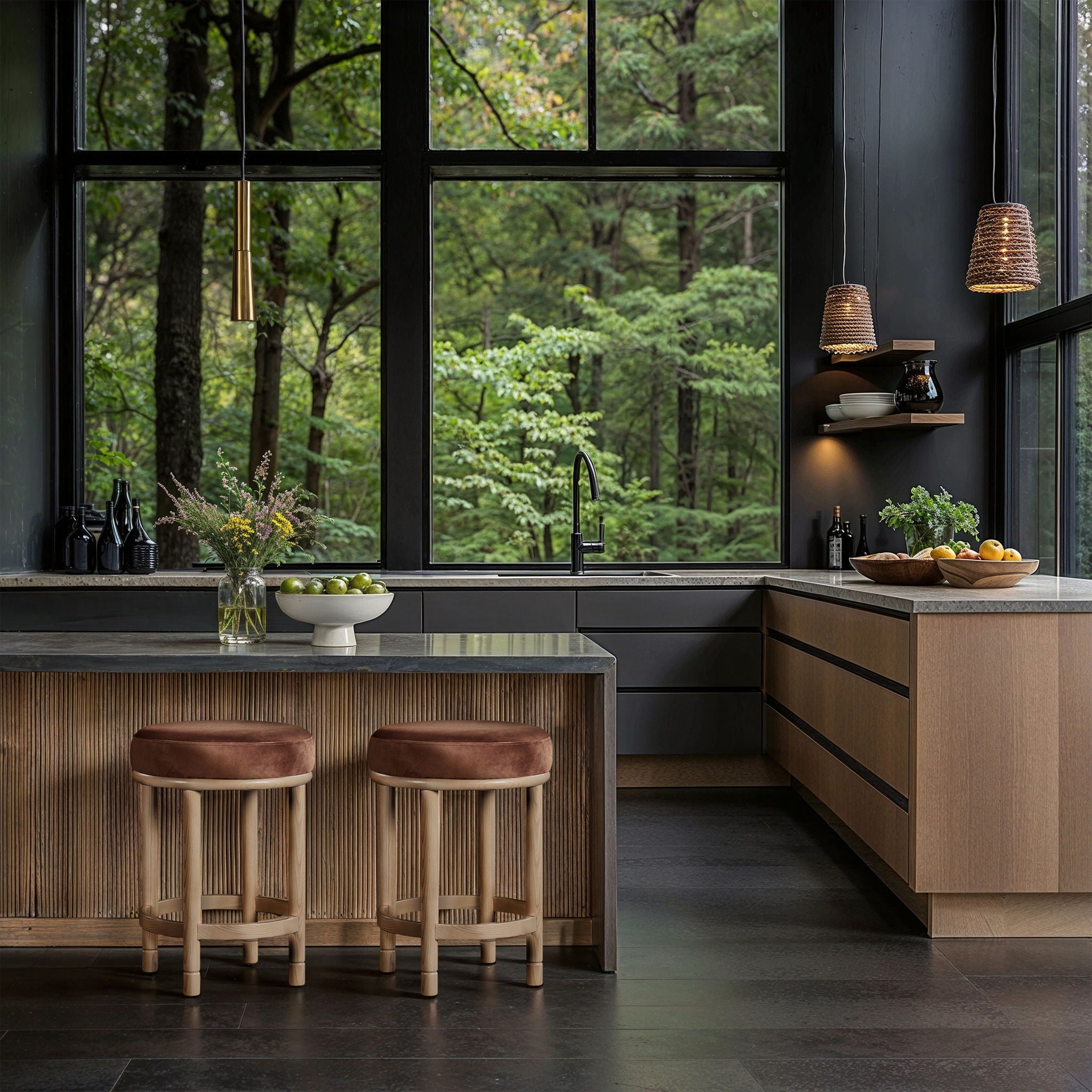 Monette - Counter Stool With Natural Base - Cognac - Urban Living Furniture (Los Angeles, CA)