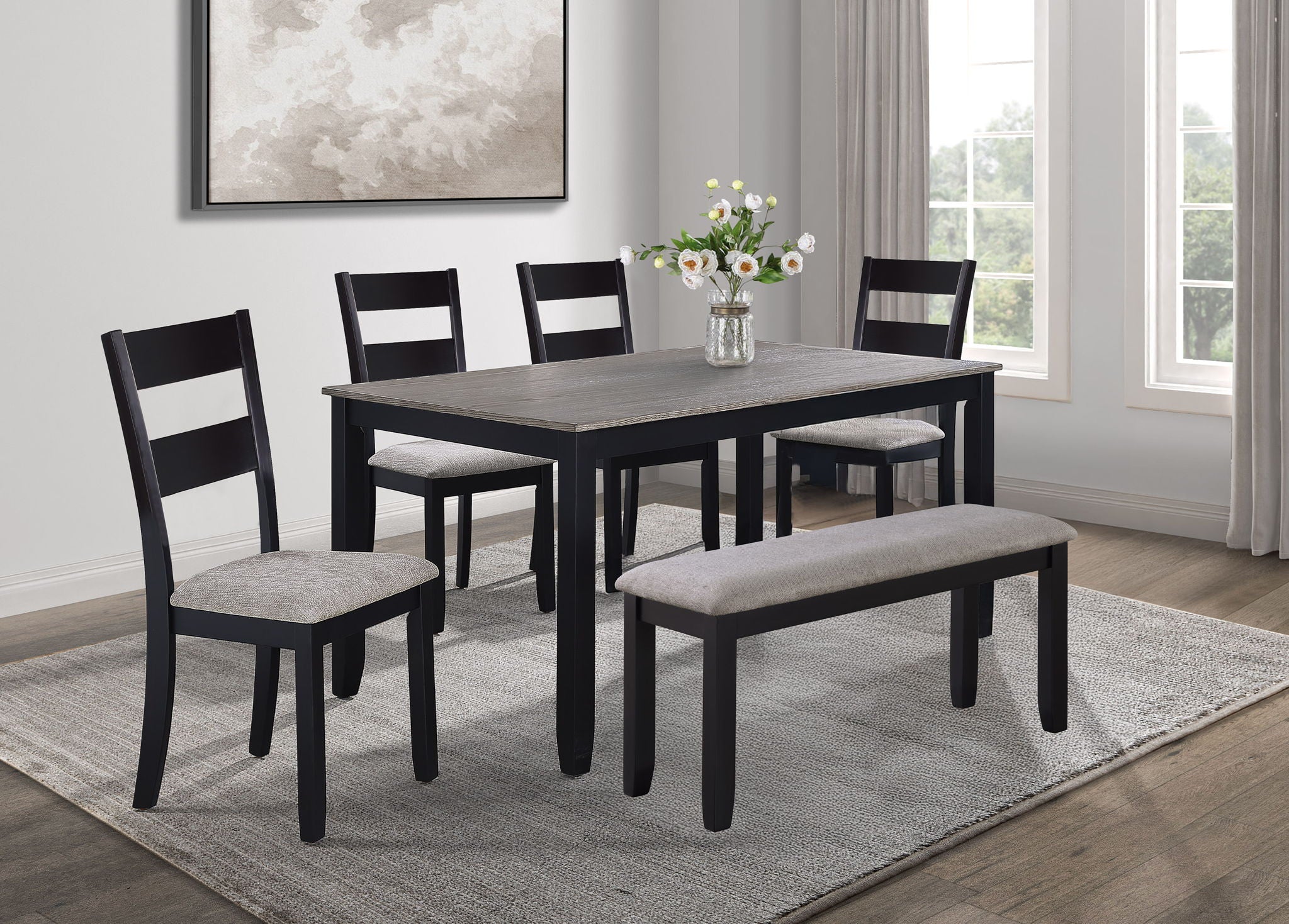 Lester - 6 Piece Dining Set With Bench - Light Gray - Urban Living Furniture (Los Angeles, CA)