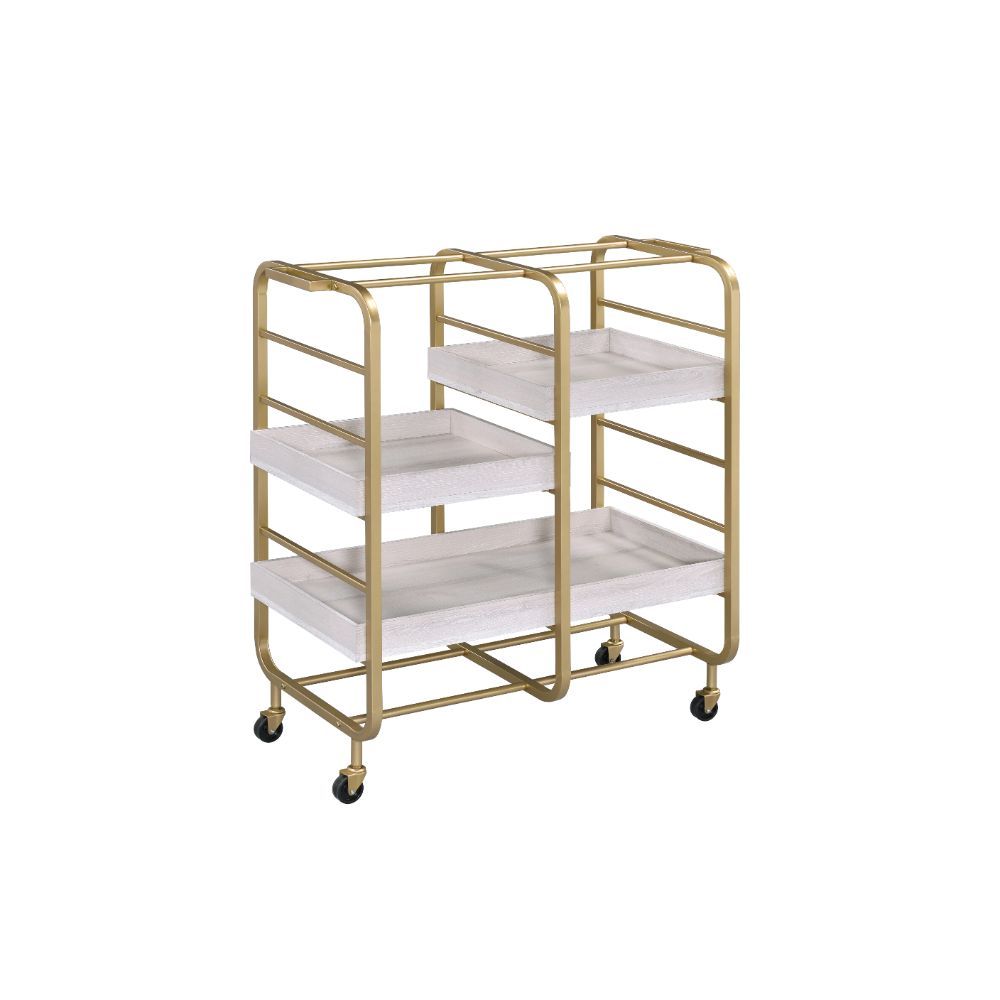 Vorrik - Serving Cart - Gold & White Washed
