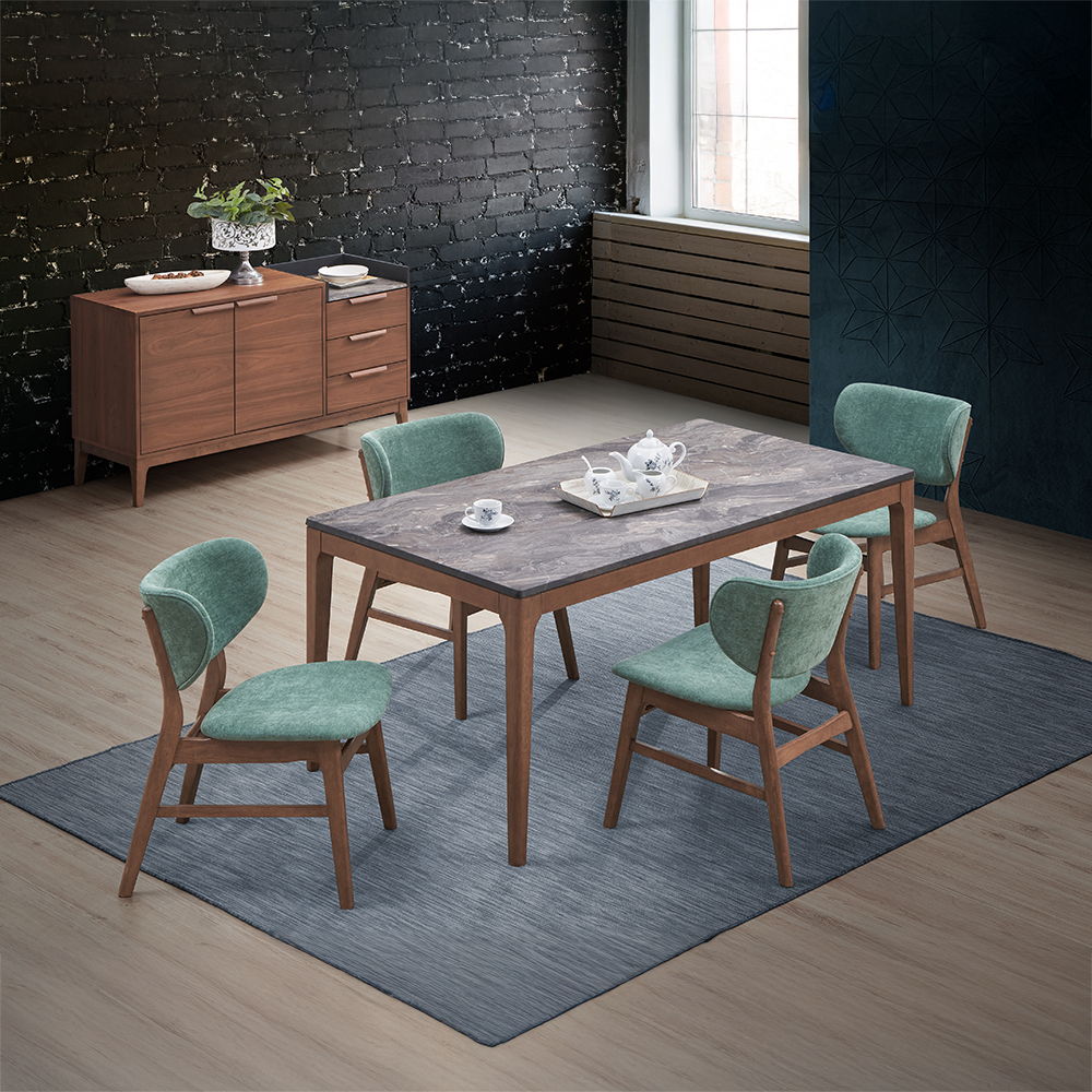 Bevis - Server - Green Fabric & Walnut