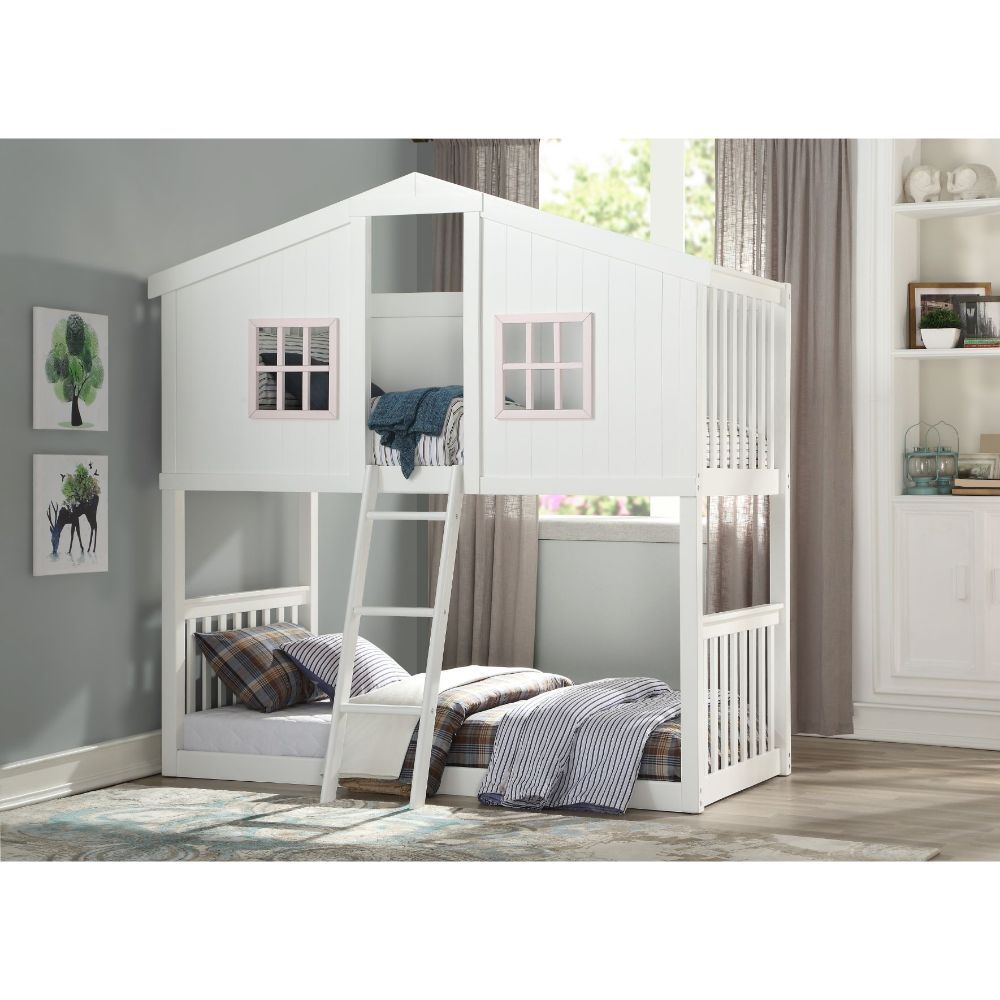 Rohan - Cottage Twin Over Twin Bunk Bed - White & Pink - Urban Living Furniture (Los Angeles, CA)