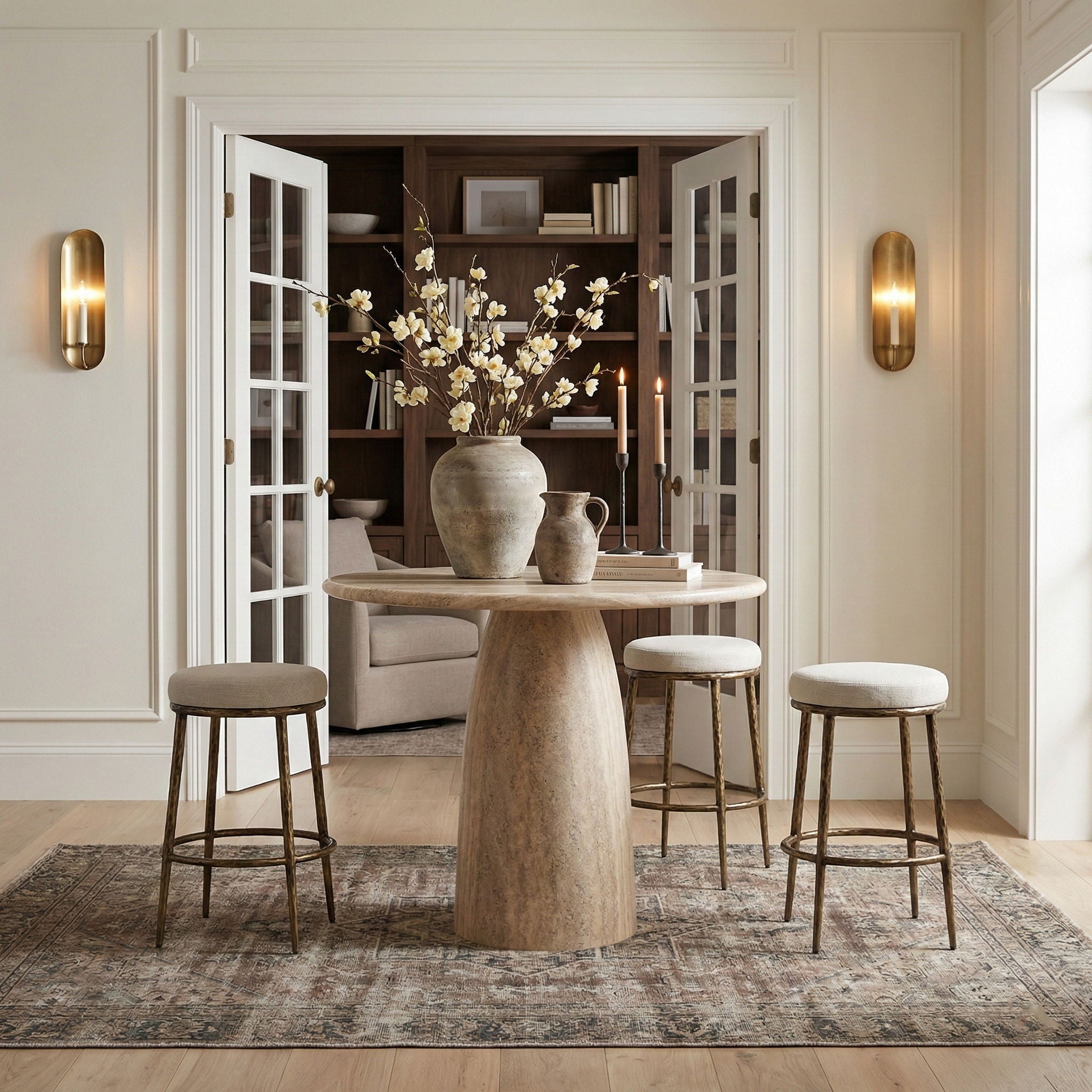 Ferro - Performance Fabric Upholstered Backless Bar Stool - Cream / Antique Brass - Urban Living Furniture (Los Angeles, CA)