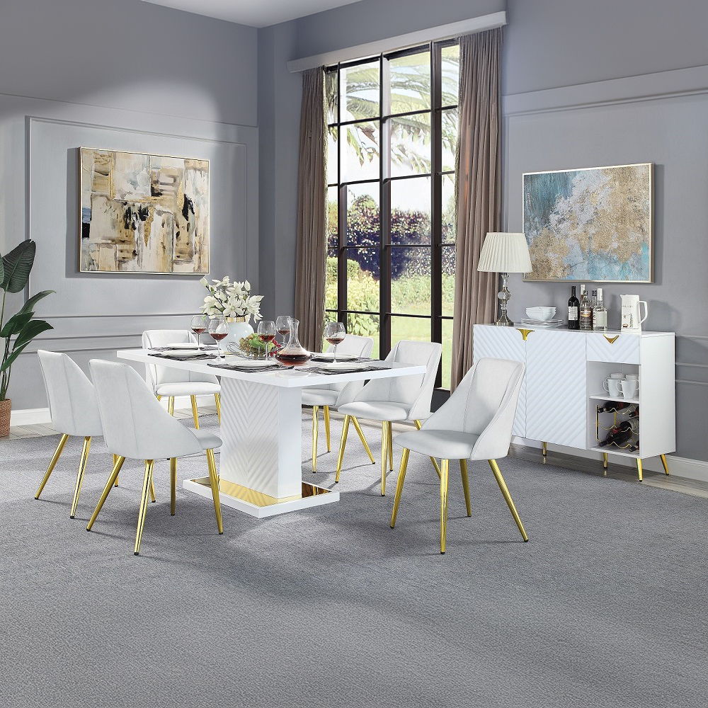 Gaines - Dining Table With Pedestal Base - White High Gloss