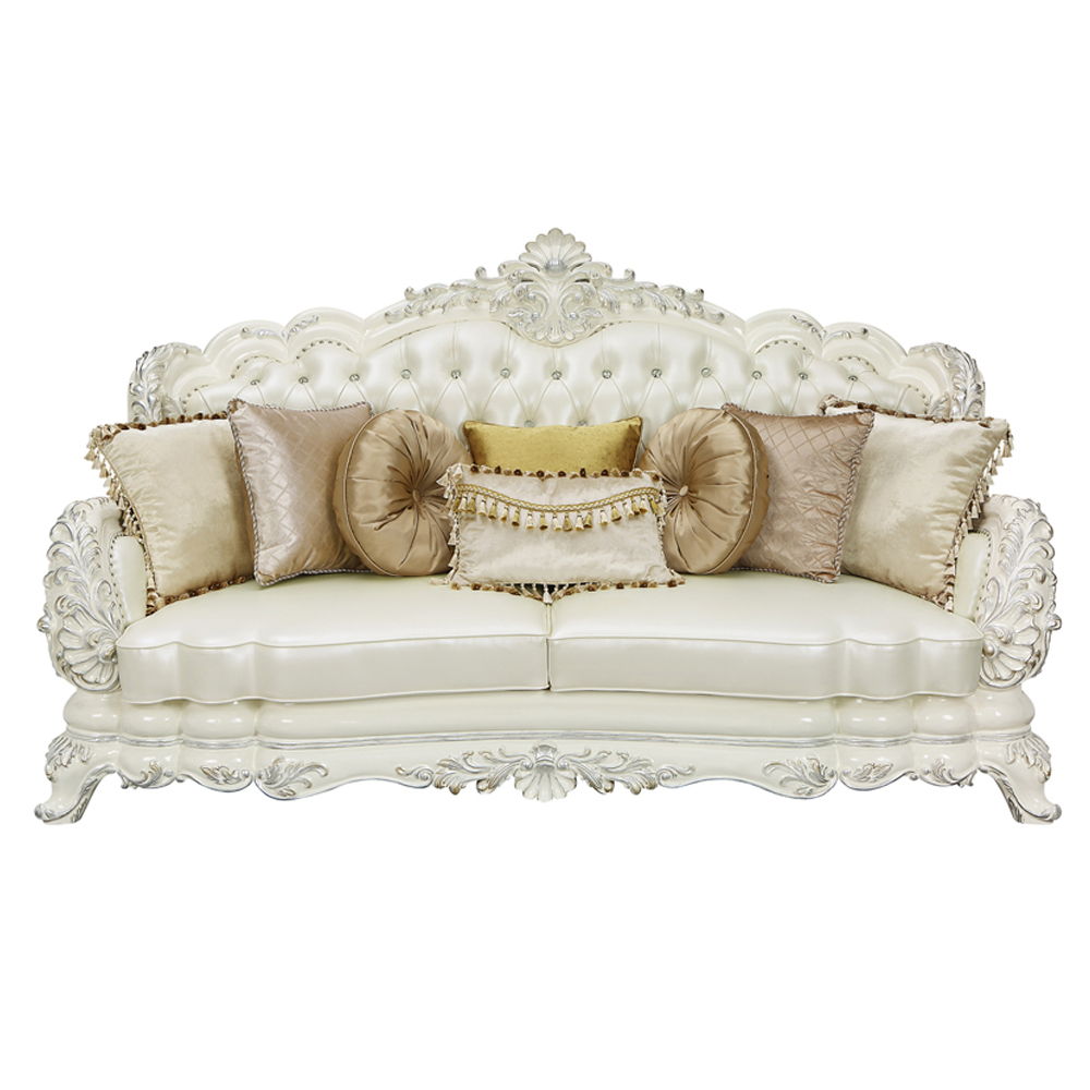 Adara - Sofa With 7 Pillows - Pearl White Synthetic Leather & Antique White - Urban Living Furniture (Los Angeles, CA)