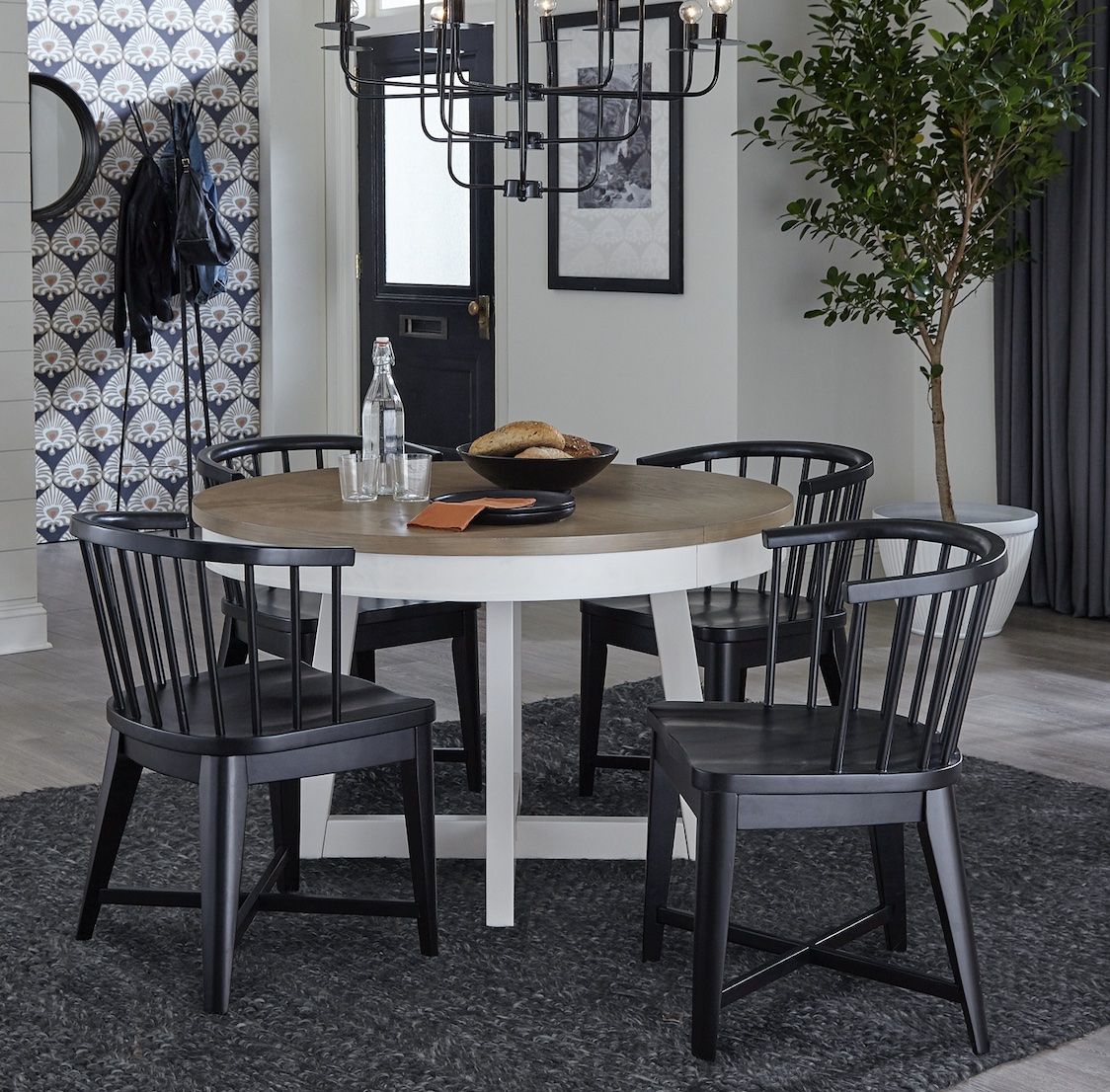Americana Modern Dining - Round Dining Table And 4 Black Barrel Chairs - Cotton - Urban Living Furniture (Los Angeles, CA)