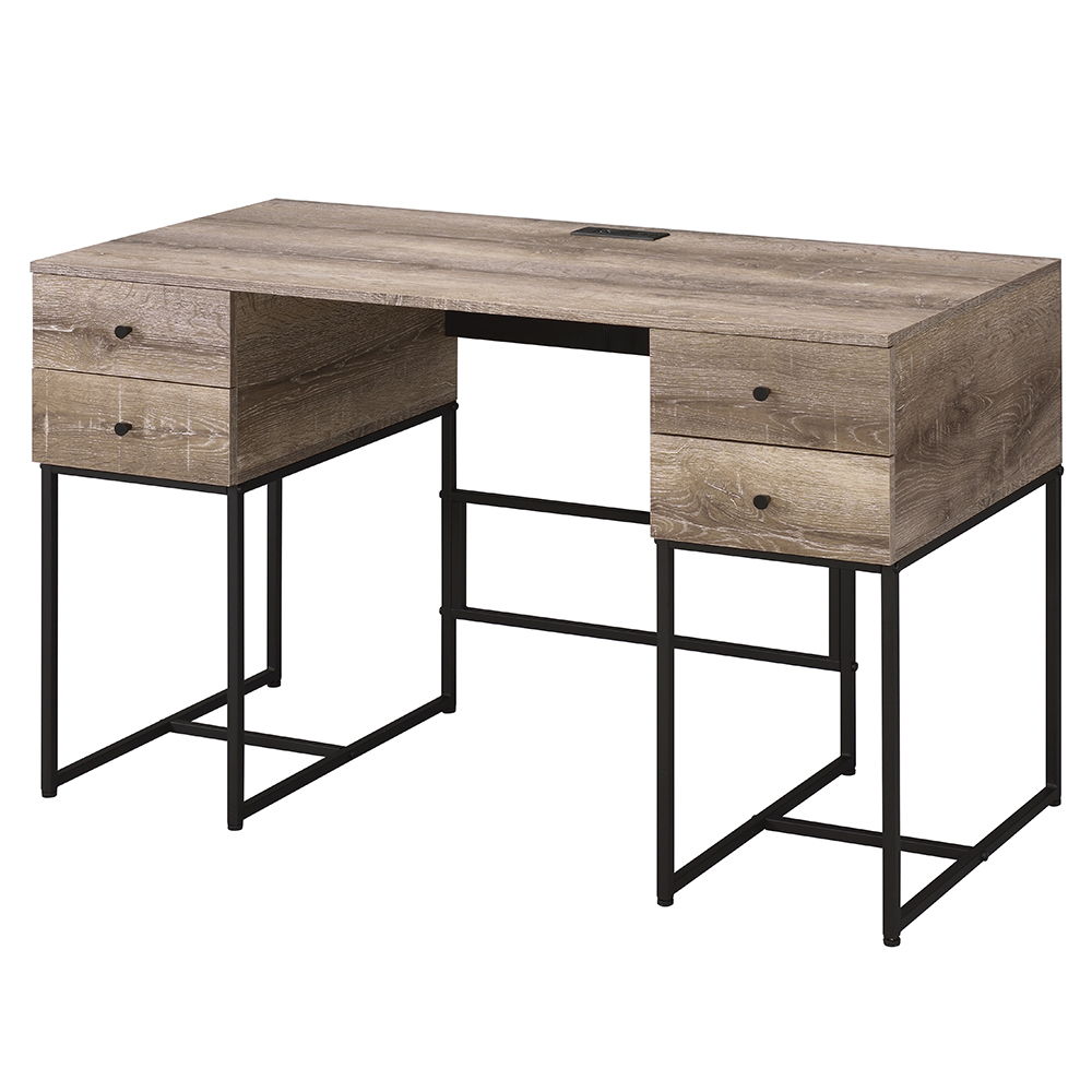 Desirre - Writing Desk With USB - Rustic Oak & Black - Urban Living Furniture (Los Angeles, CA)