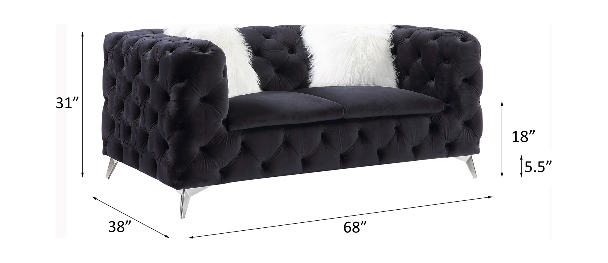 Phifina - Loveseat With 2 Pillows - Black Velvet - Urban Living Furniture (Los Angeles, CA)