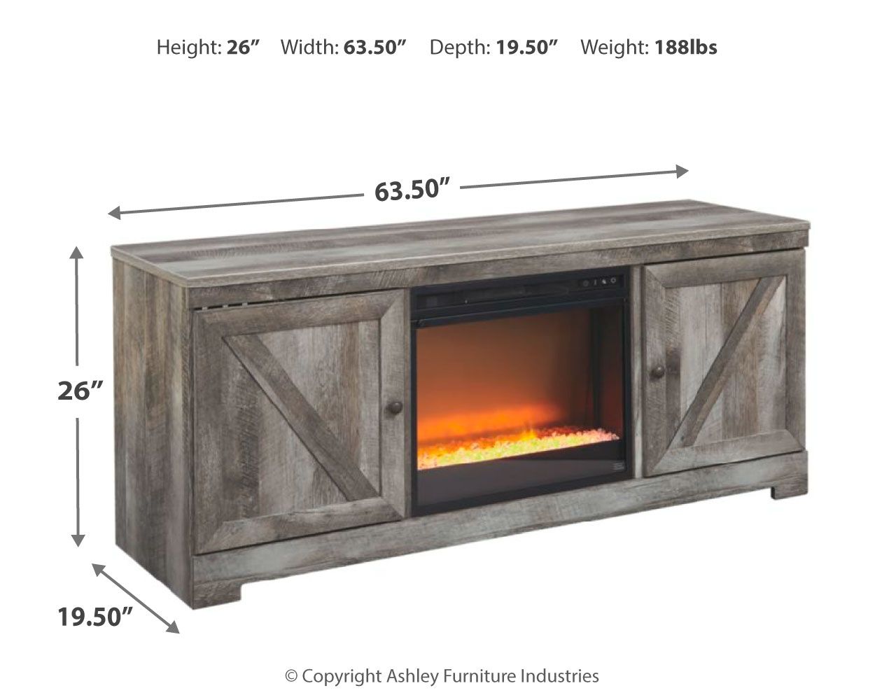 Wynnlow - 63" TV Stand With Glass/Stone Fireplace Insert - Gray - Urban Living Furniture (Los Angeles, CA)
