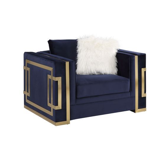 Virrux - Chair With 2 Pillows - Blue Velvet & Gold - Urban Living Furniture (Los Angeles, CA)