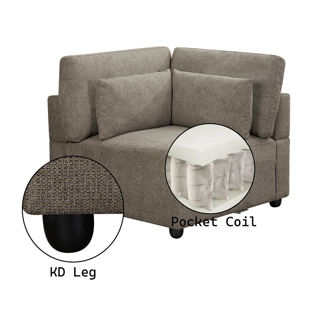 Rylie - Modular Wedge With 3 Pillows - Brown Linen - Urban Living Furniture (Los Angeles, CA)