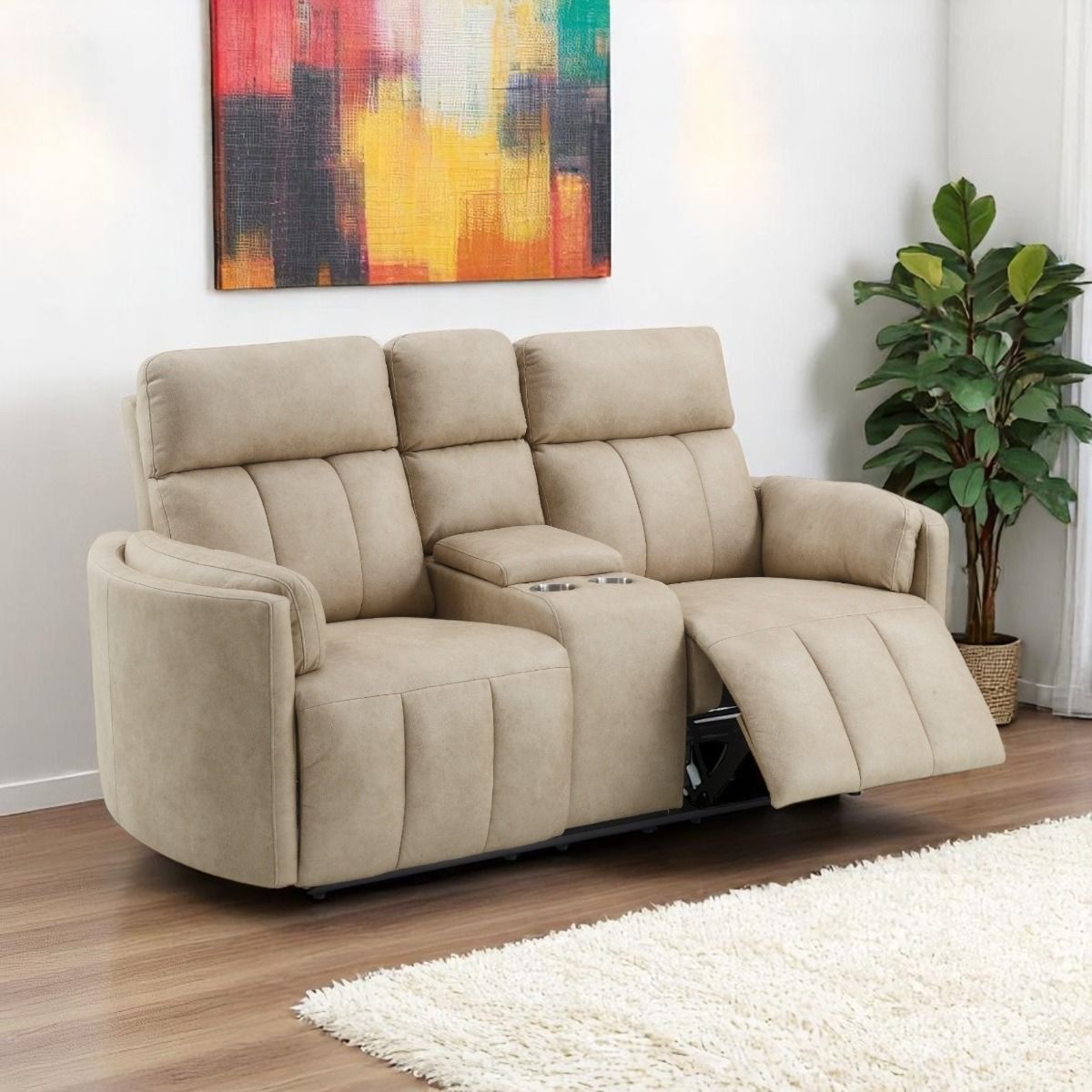Elison - Motion Loveseat With Console - Dark Beige Polish Microfiber - Urban Living Furniture (Los Angeles, CA)