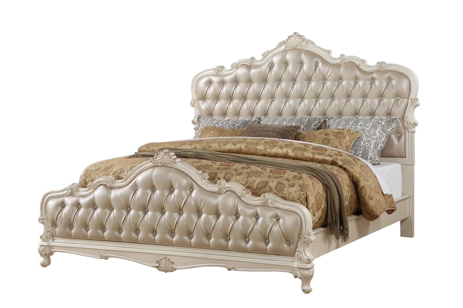 Chantelle - Synthetic Leather Eastern King Bed - Rose Gold & Pearl White Finish - Urban Living Furniture (Los Angeles, CA)