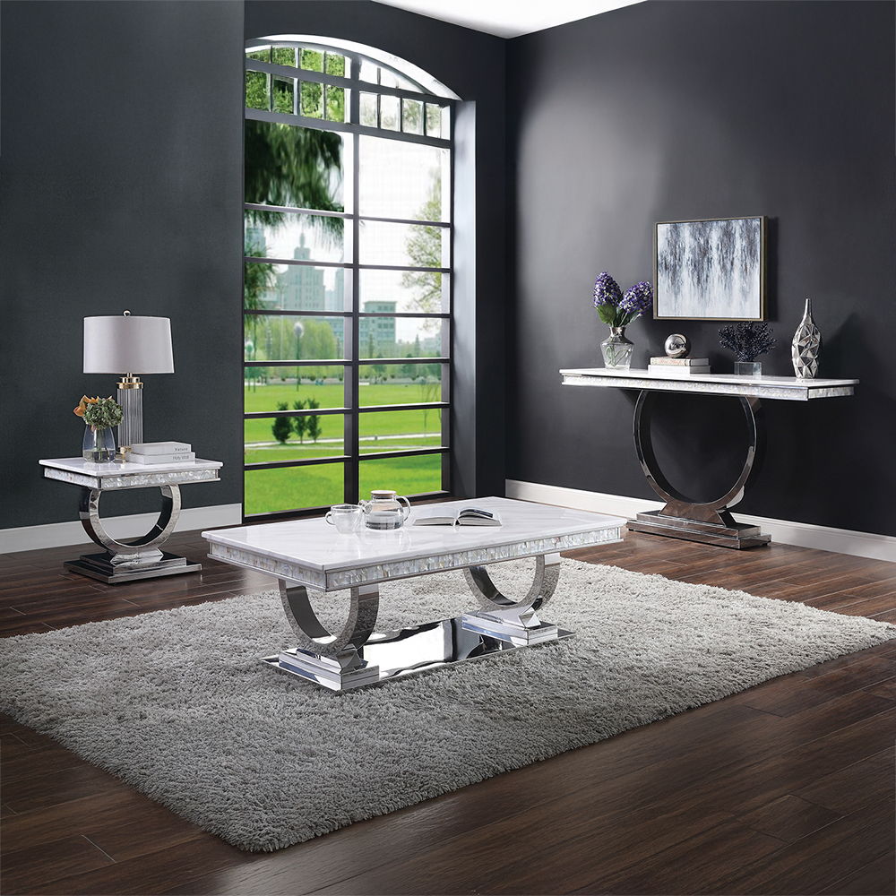 Zander - End Table - White Printed Faux Marble Top & Mirrored Silver - Urban Living Furniture (Los Angeles, CA)