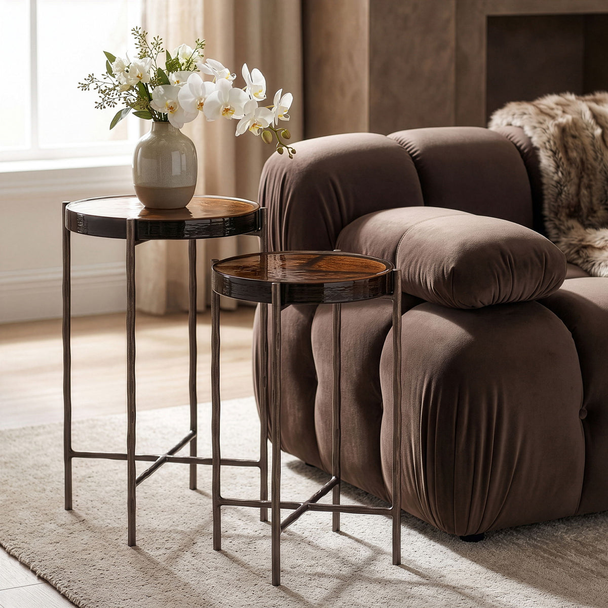 Vetra - Iron Base Bunching End Table - Bronze