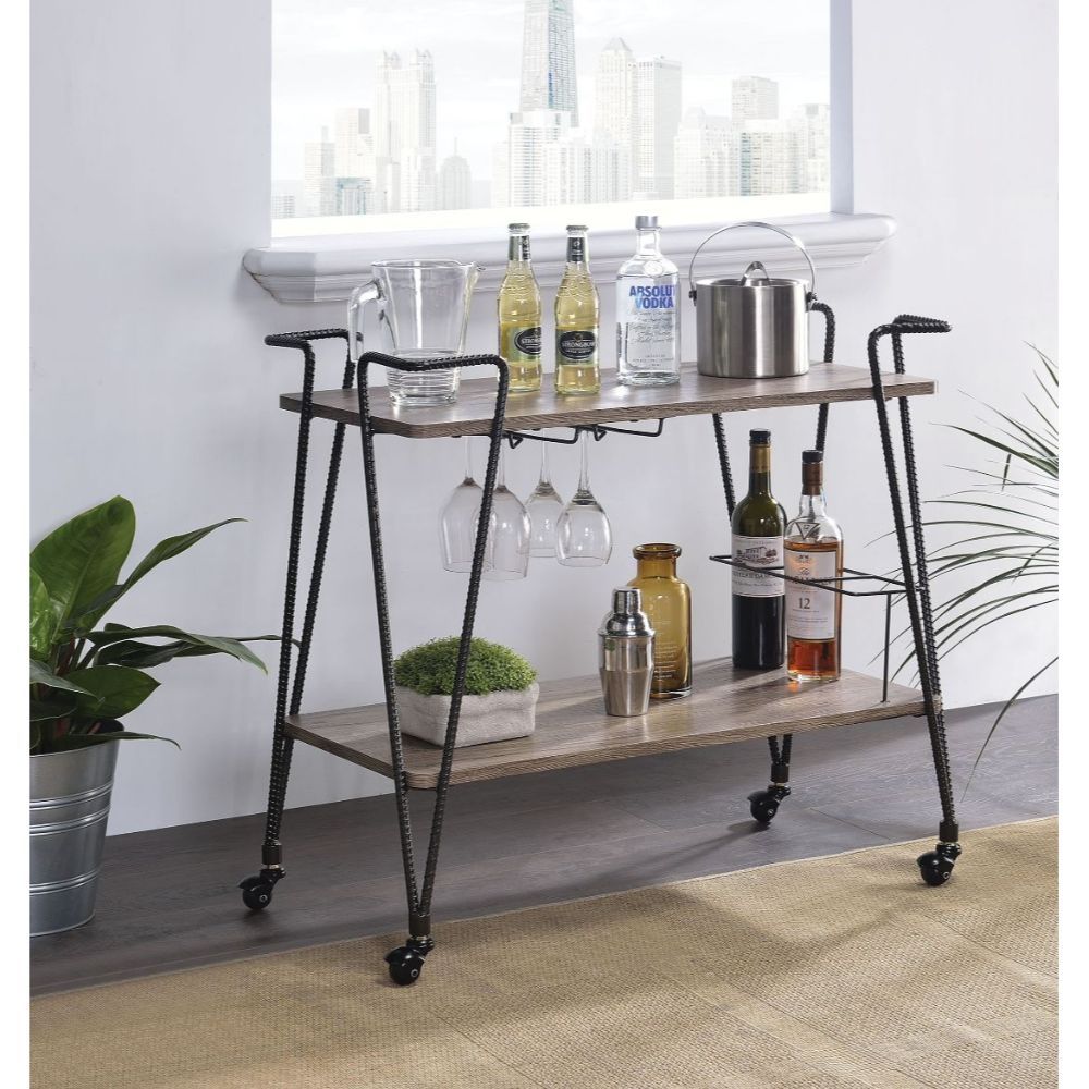 Paulsen - Serving Cart - Rustic Oak & Dark Bronze - Urban Living Furniture (Los Angeles, CA)