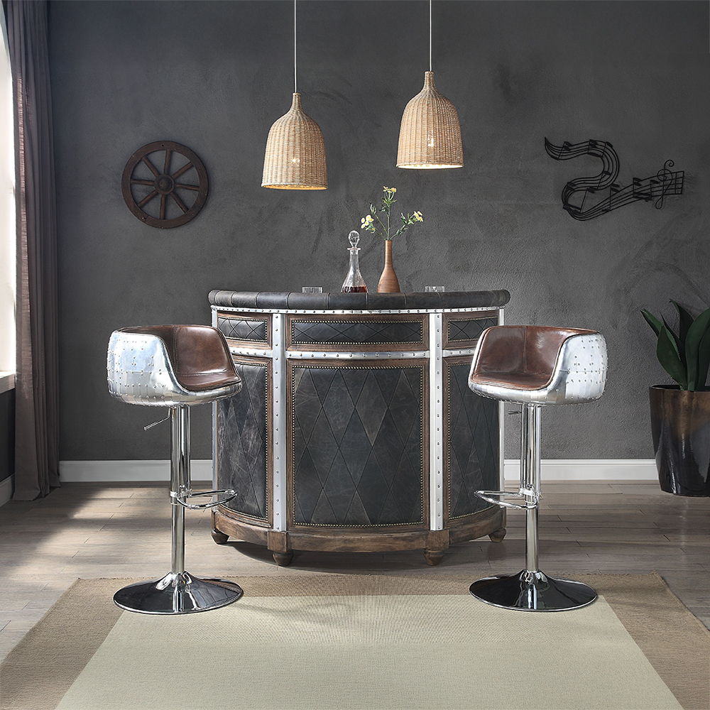 Rahma - Bar Table - Antique Ebony Top Grain Leather & Aluminum - Urban Living Furniture (Los Angeles, CA)
