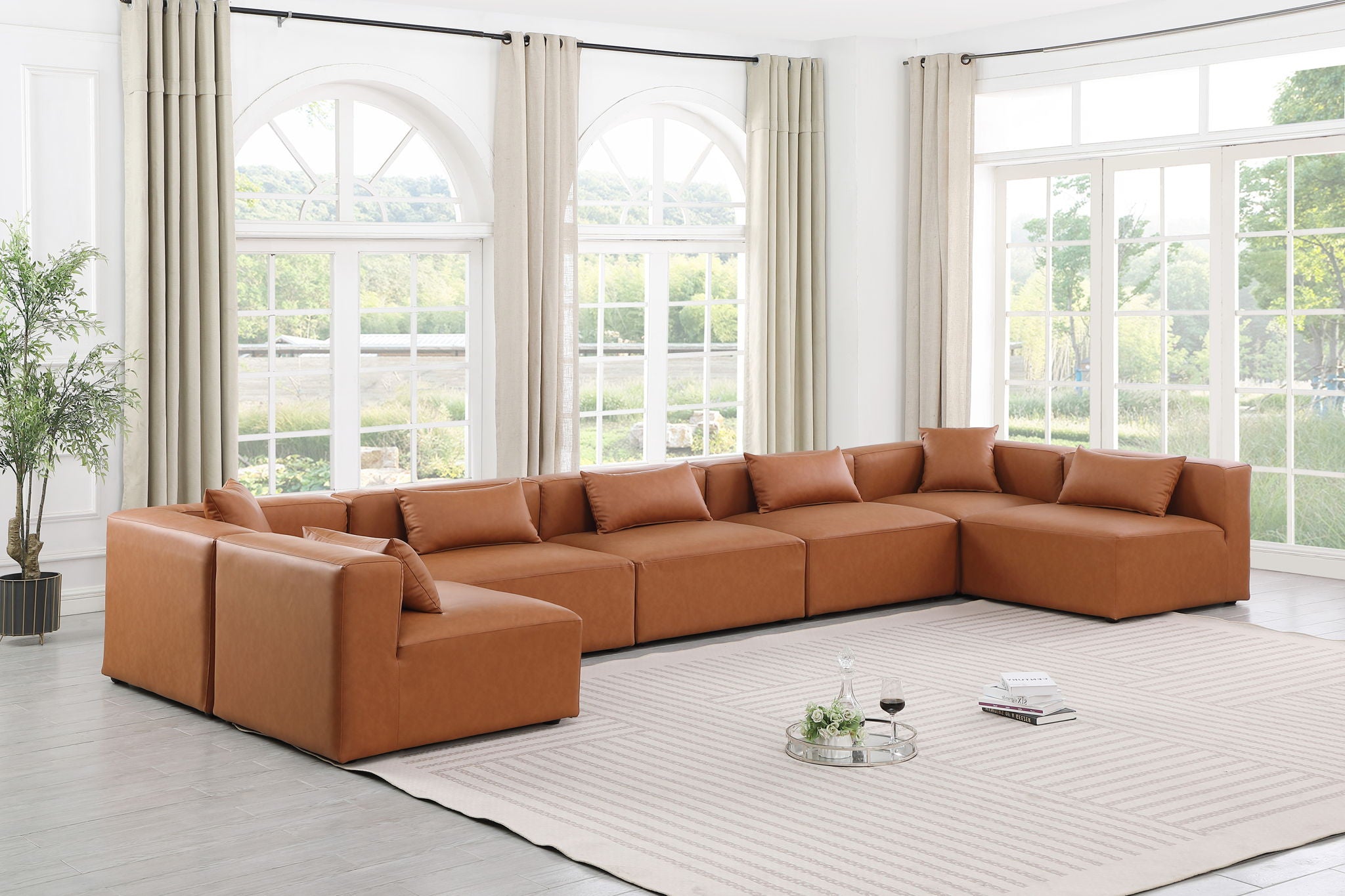 Cube - 7 Piece Modular U-Shaped Sectional - Cognac - Urban Living Furniture (Los Angeles, CA)