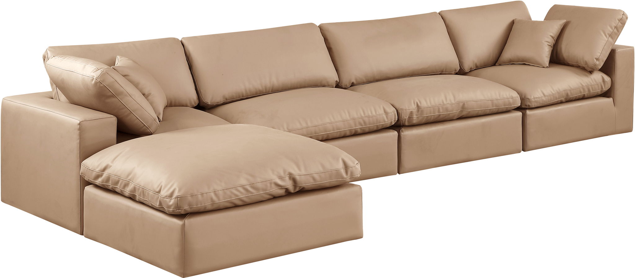 Comfy - 5 Piece Faux Leather Modular Sectional With Chaise - Tan - Urban Living Furniture (Los Angeles, CA)