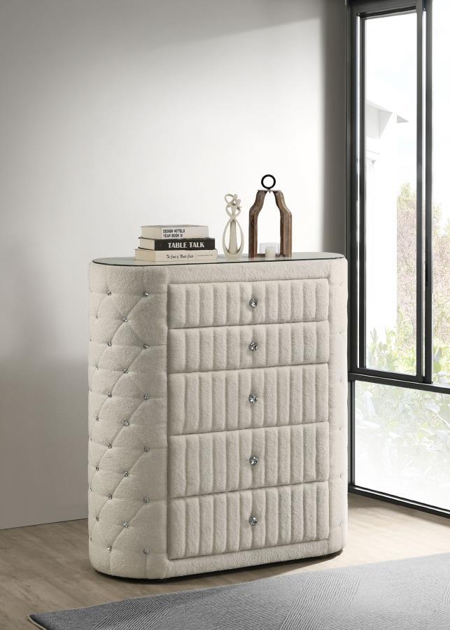 Sonya - 5-Drawer Upholstered Bedroom Chest Of Drawers - Ivory - Urban Living Furniture (Los Angeles, CA)