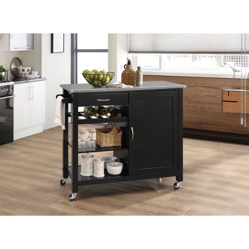 Ottawa - Kitchen Cart - Stainless Steel Top & Black