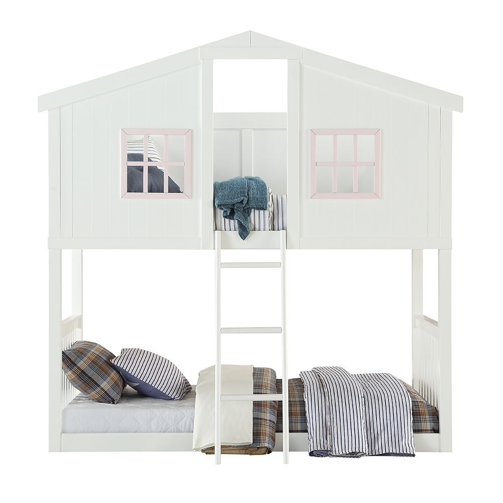 Rohan Cottage - Twin Over Twin Bunk Bed - White & Pink - Urban Living Furniture (Los Angeles, CA)