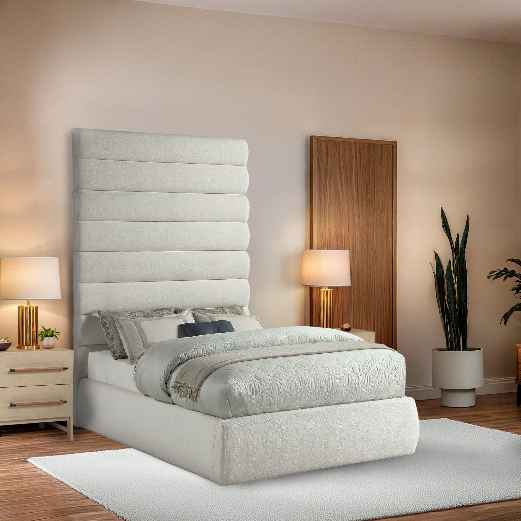 Adam - Linen Fabric Bed With 89" Headboard