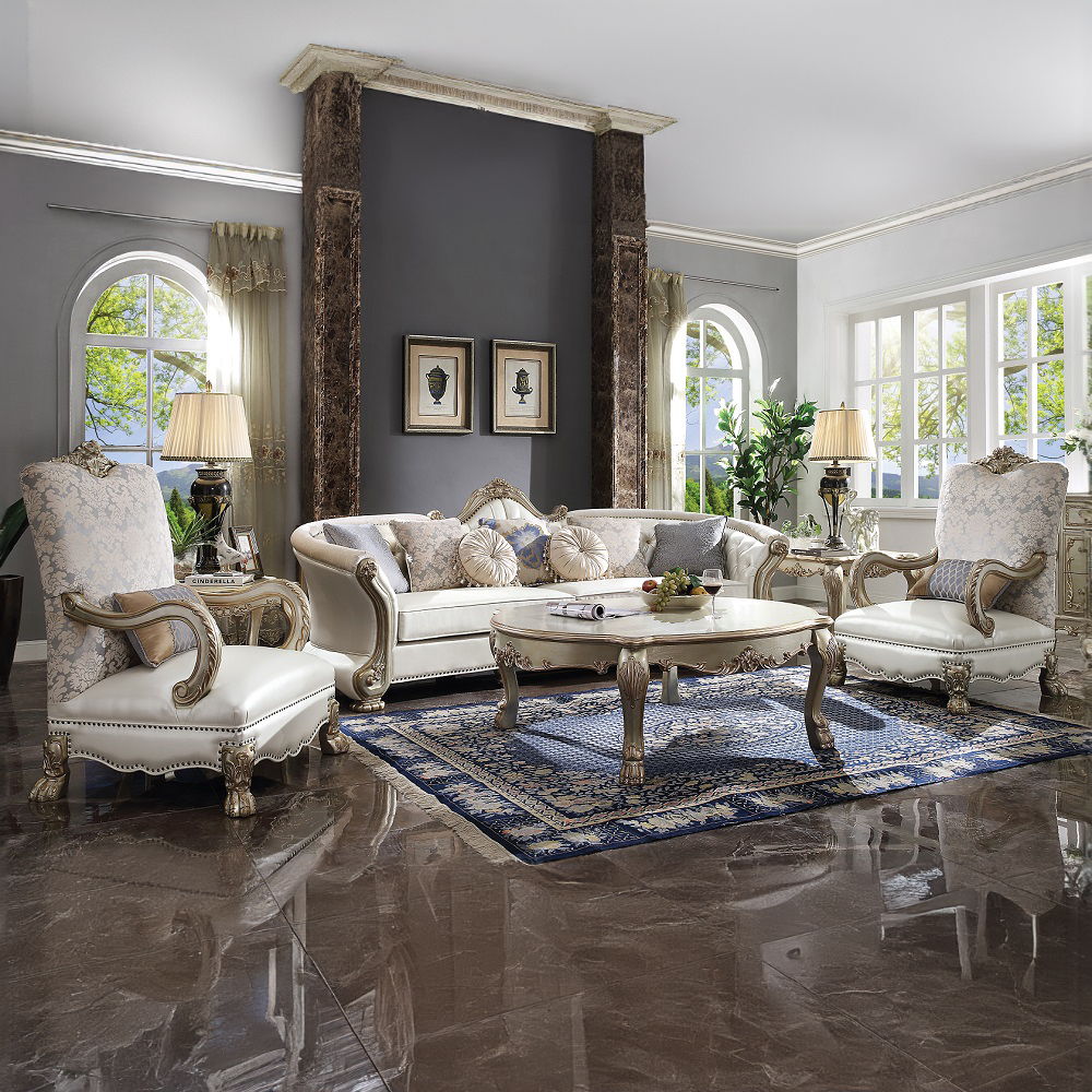 Dresden II - Sofa With 7 Pillows - Pearl Synthetic Leather & Gold Patina - Urban Living Furniture (Los Angeles, CA)