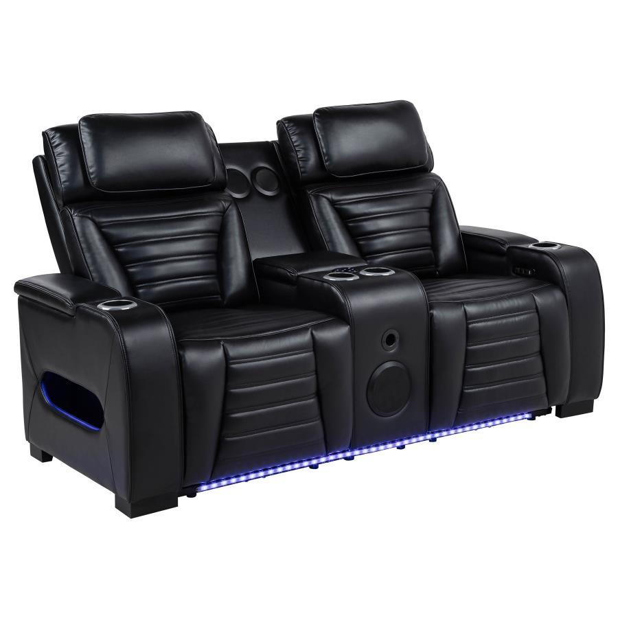 Zuma - Faux Leather Dual Power Reclining LED Loveseat - Black - Urban Living Furniture (Los Angeles, CA)