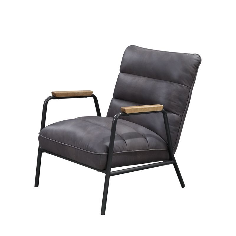 Nignu - Accent Chair - Gray Top Grain Leather & Matt Iron - Urban Living Furniture (Los Angeles, CA)