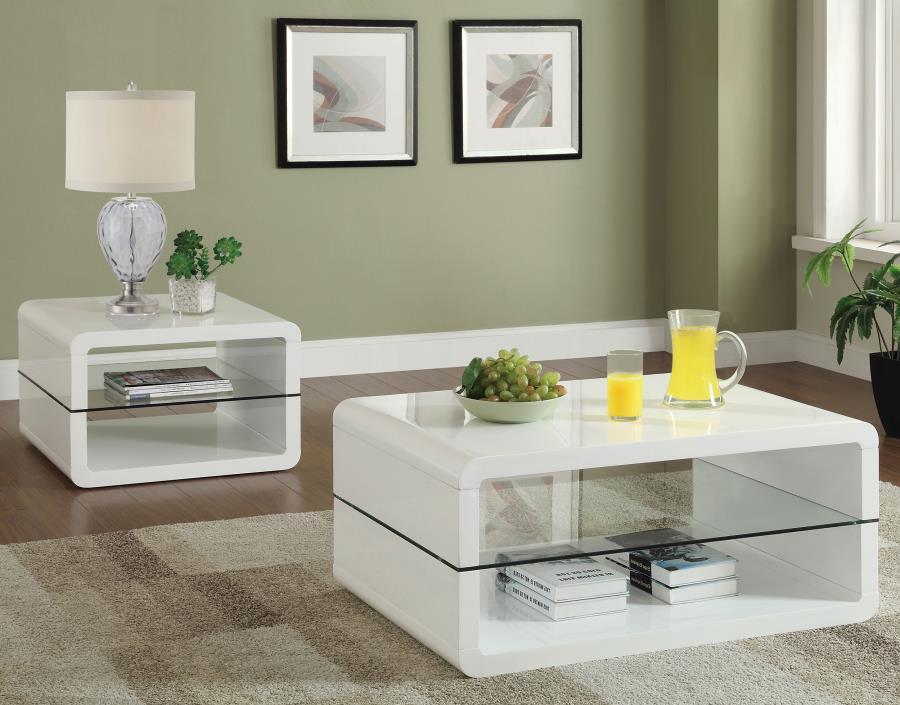 Elana - 1-Shelf Rectangular Coffee Table - White High Gloss - Urban Living Furniture (Los Angeles, CA)